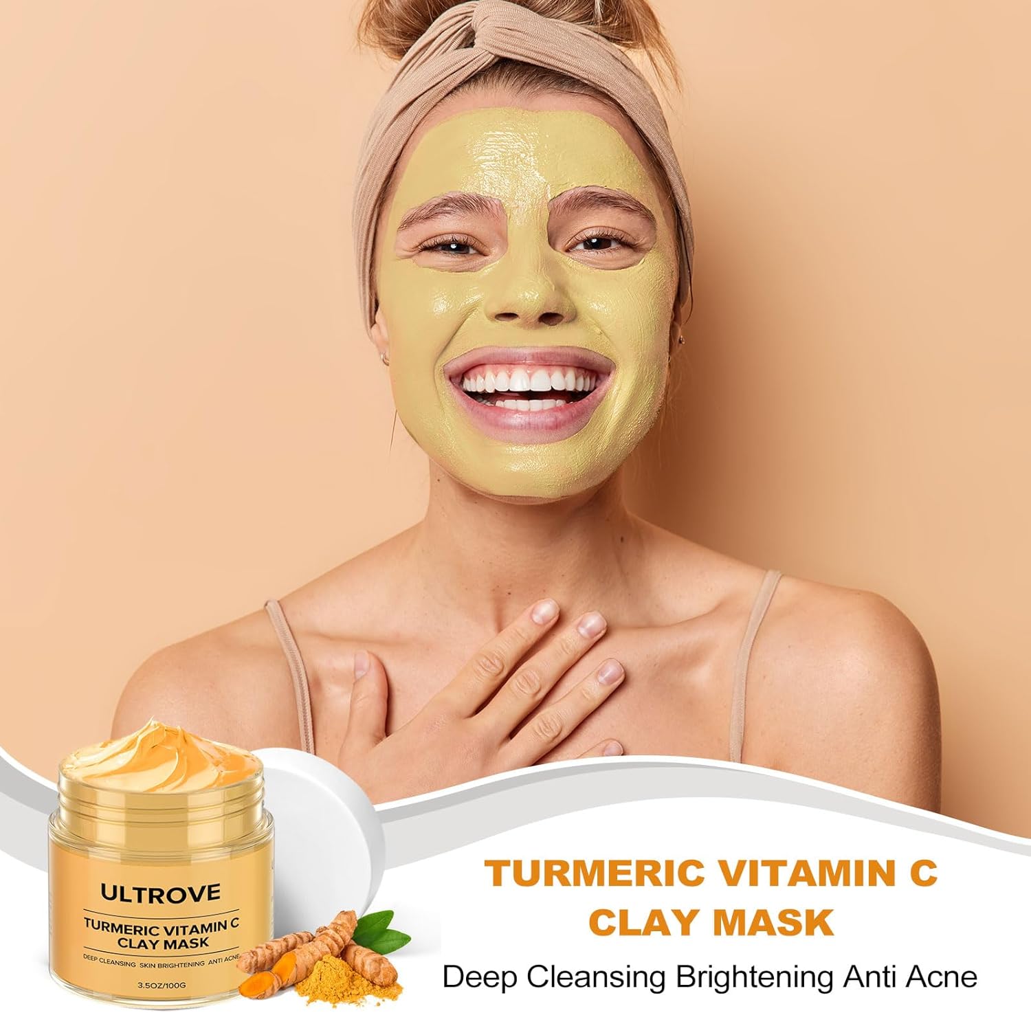 3 Pcs Clay Mask Set, Green Tea, Turmeric Vitamin C, Himalayan Clay Mask, Facial Skin Care Mask for Deep Cleansing, Soothing & Refining Pores(3.5oz each) - Image 4