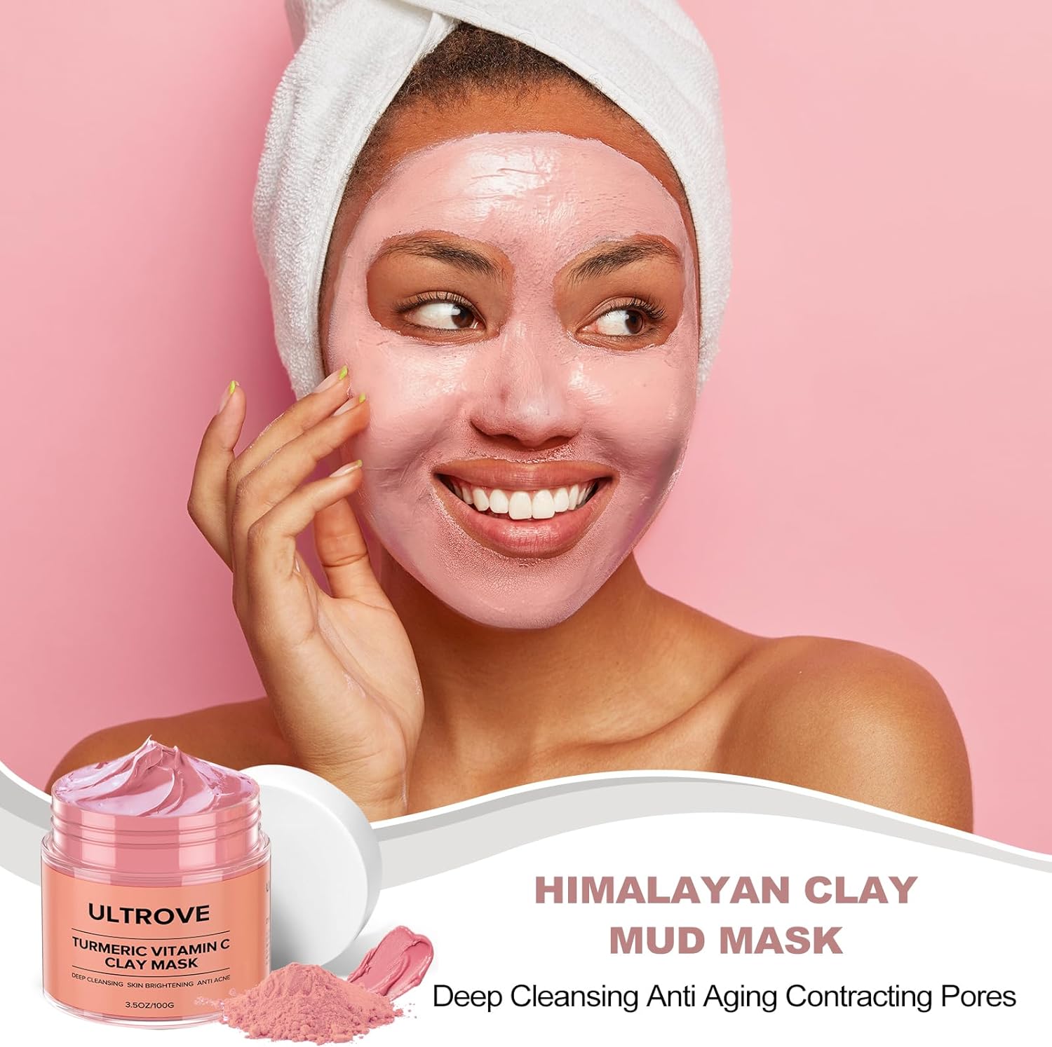 3 Pcs Clay Mask Set, Green Tea, Turmeric Vitamin C, Himalayan Clay Mask, Facial Skin Care Mask for Deep Cleansing, Soothing & Refining Pores(3.5oz each) - Image 6