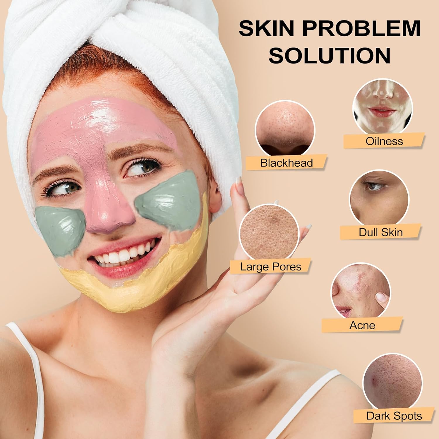 3 Pcs Clay Mask Set, Green Tea, Turmeric Vitamin C, Himalayan Clay Mask, Facial Skin Care Mask for Deep Cleansing, Soothing & Refining Pores(3.5oz each) - Image 7