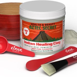 Aztec Secret Essential Indian Clay Mask Kit by Etana – 100% Natural Calcium Bentonite for Deep Pore Cleansing - Facial, Hair & Body Detox Set Wtih Accessories